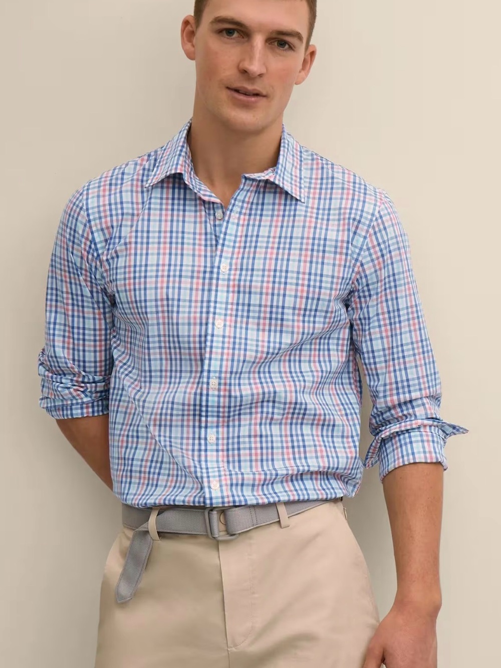 Nordstrom Performance Series Gingham Sport Shirt 16.5 34-35 Stretch